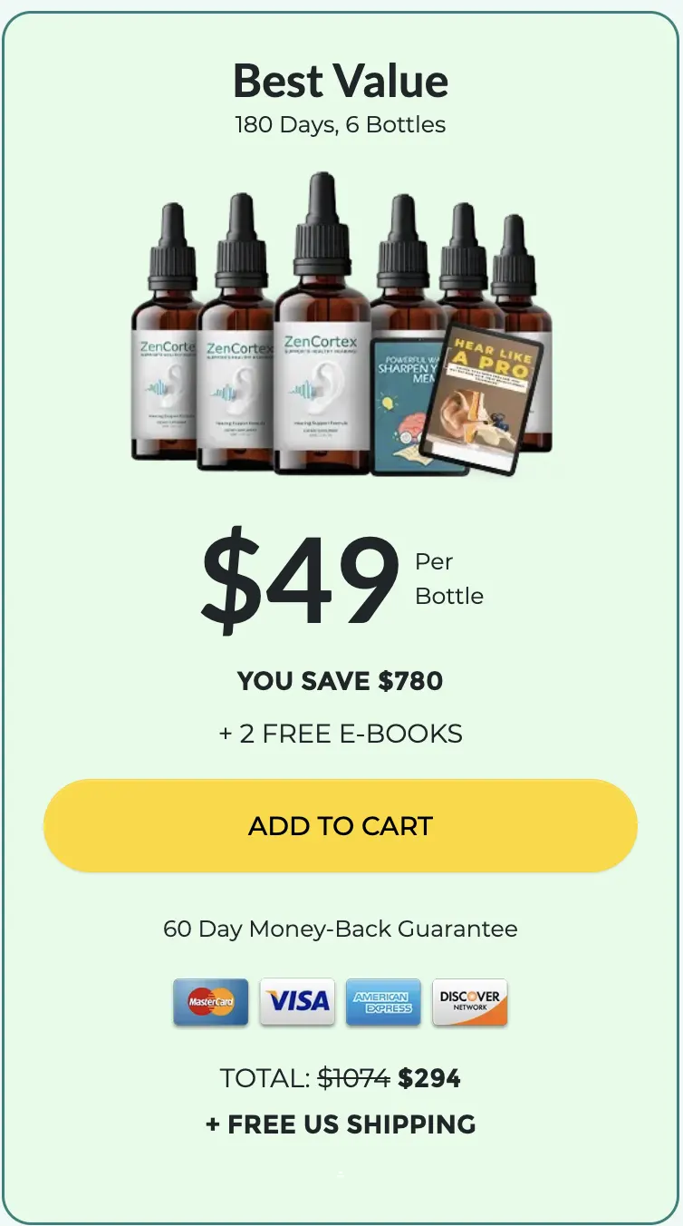 Buy ZenCortex 6 bottles — 180 day supply best value hearing supplement